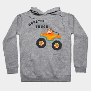 Cartoon vector of monster truck with little animal driver. Hoodie